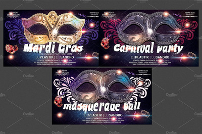 狂欢节面具化妆舞会派对传单模板 Carnival-Mardi Gras Party Flyer Temp