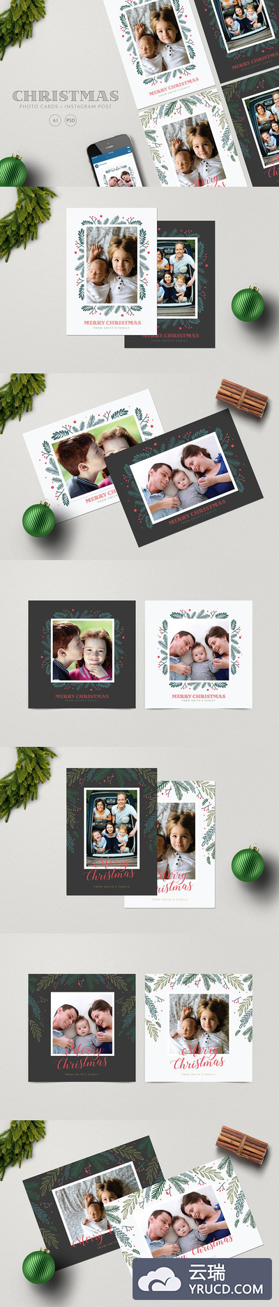 圣诞节卡片模板 Christmas Photo Cards + Instagram