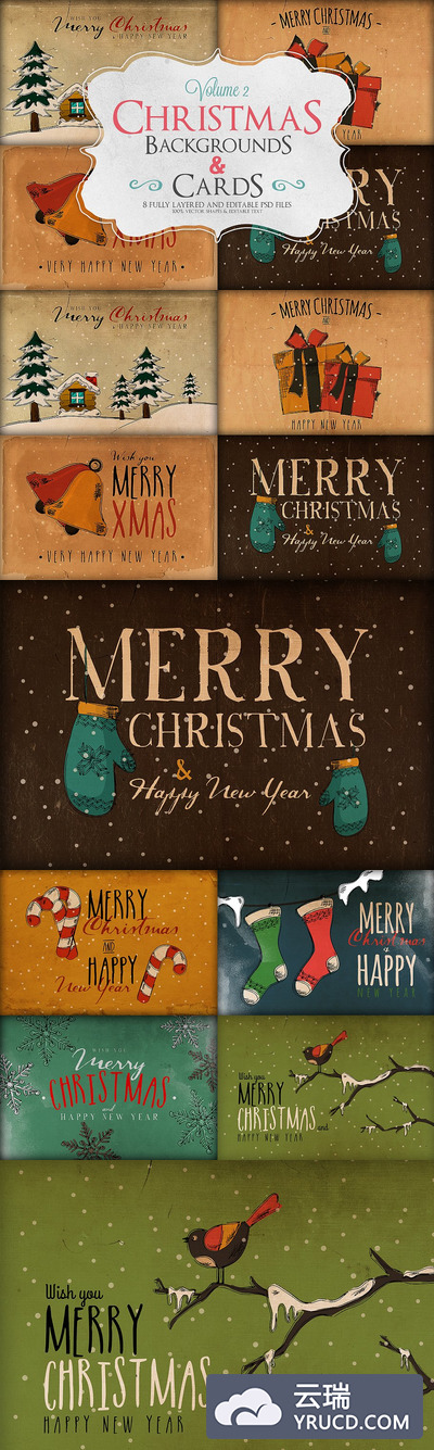 圣诞节卡片模板 Christmas Background & Cards Vol.2