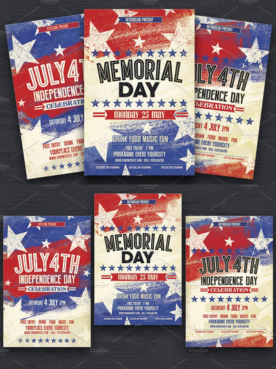 美国阵亡将士纪念日传单模板 July 4th & Memorial Day Flyers
