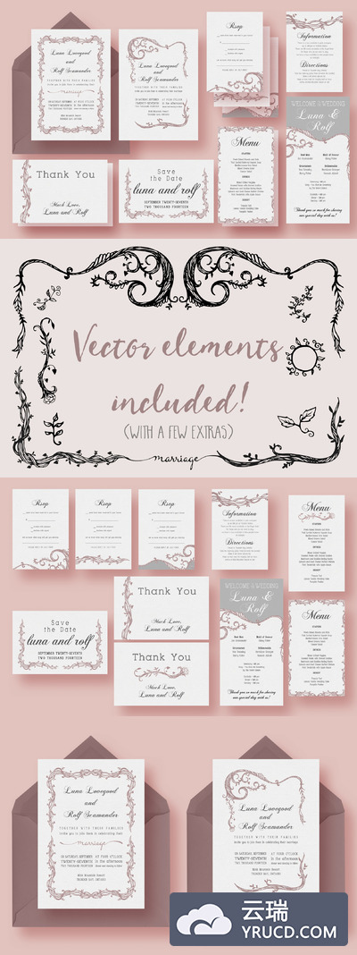 婚礼邀请函模板 Vine Wedding Invitation Suite