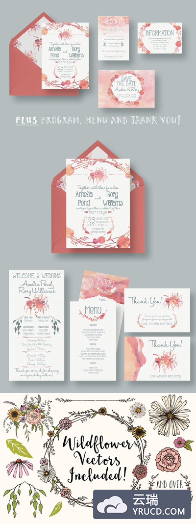 水彩婚礼邀请函模板 Watercolour Wedding Suite 2.0