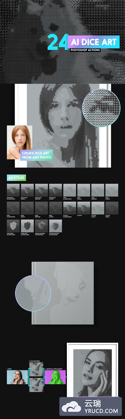 24个神奇的将图像一键转换成色子元素组合photoshop动作