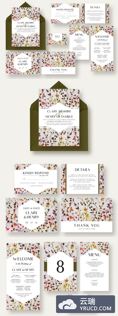 花卉婚礼邀请函 Floral Vine Wedding Suite