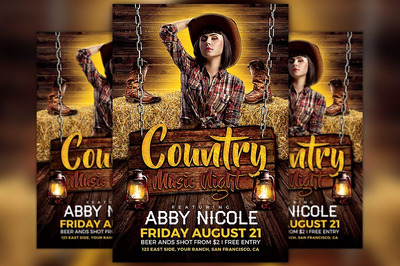 乡村海报音乐模板 Country Music Night Flyer Template