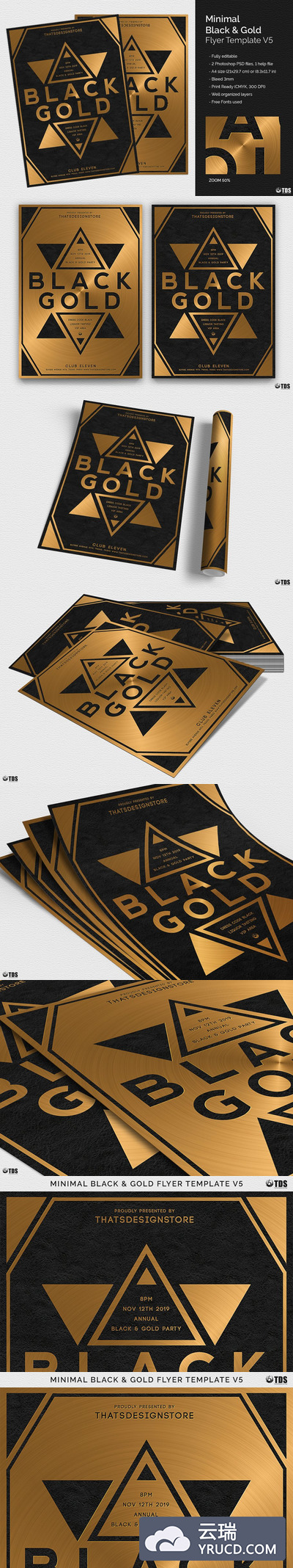 极简主义黑金海报模板 Minimal Black Gold Flyer PSD V5