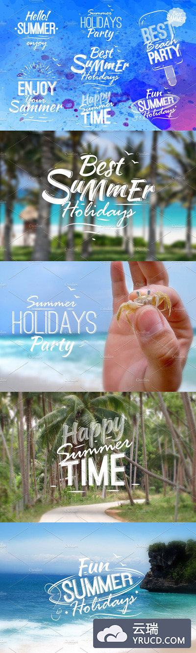 夏天复古字体图形集 Summer retro set