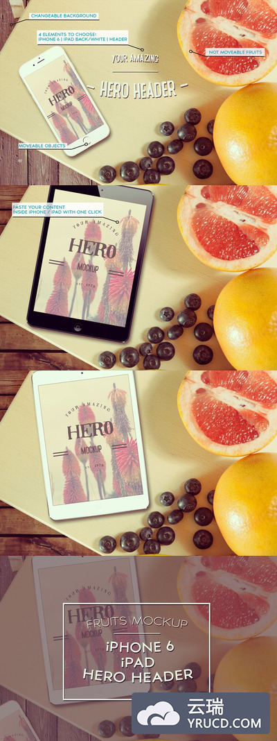 巨无霸水果样机模型 Fruits Hero Mockup