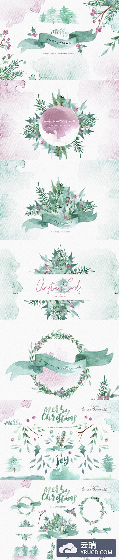 圣诞节水彩剪贴画包 Merry Christmas Watercolor Bundle