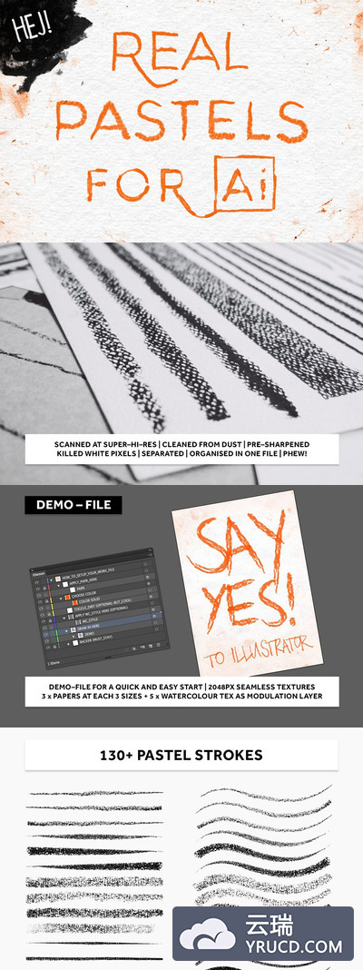 蜡笔色粉笔刷 REAL PASTELS FOR Ai