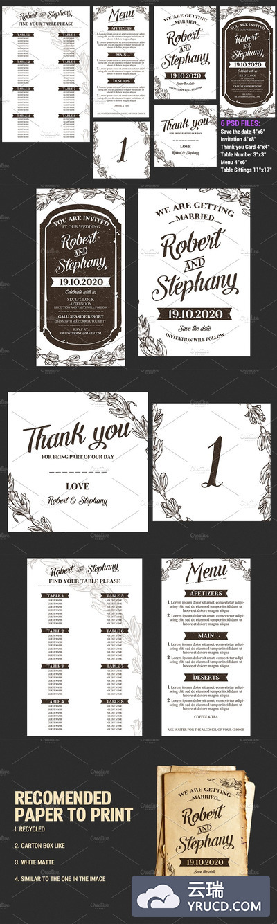 复古结婚请柬套装 Vintage Wedding Invitation Set