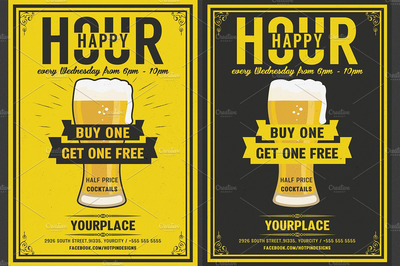啤酒欢乐时光传单模板 Beer Happy Hour Flyer Template