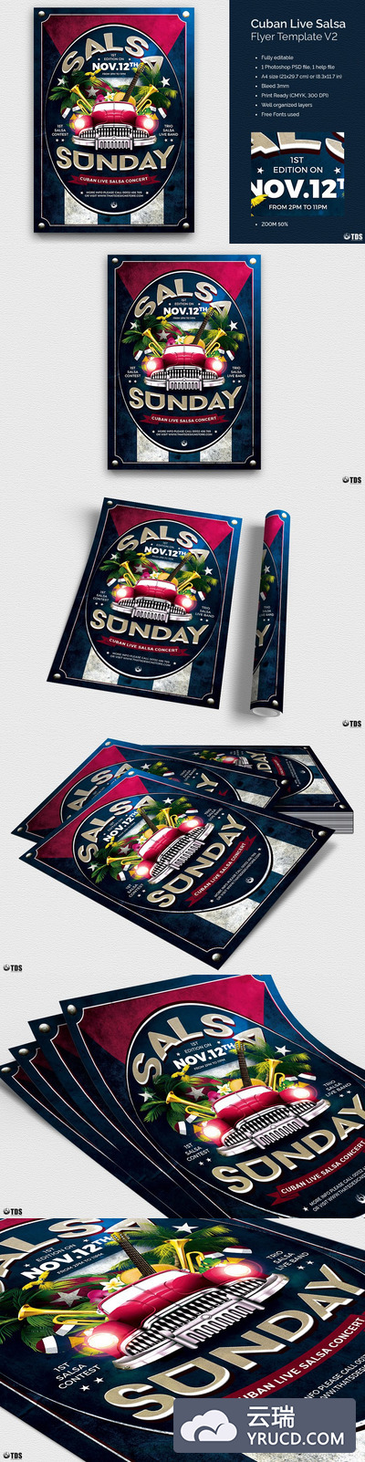 古巴萨尔萨舞活页PSD海报模板V2 Cuban Live Salsa Flyer PSD V2