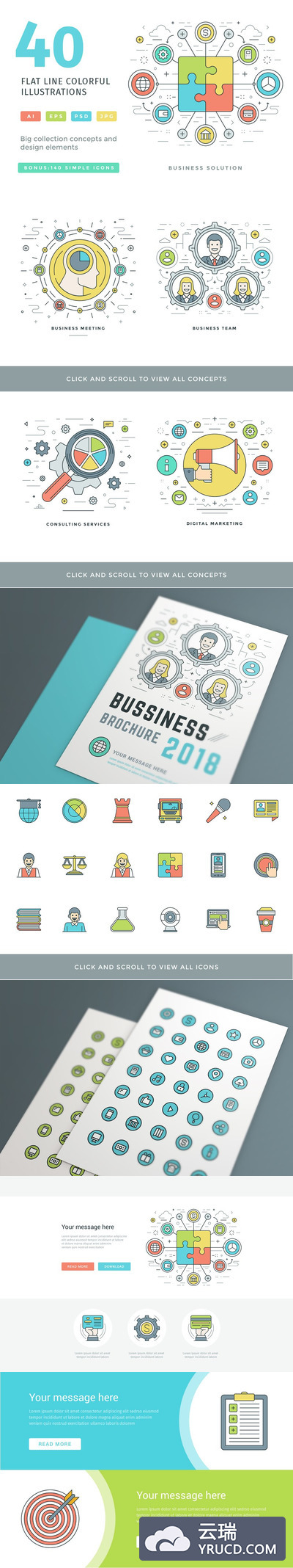 扁平化线型概念图标 40 Flat line concepts