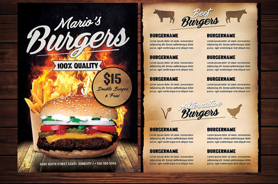 汉堡菜单海报模板 Food Burger Menu Flyer