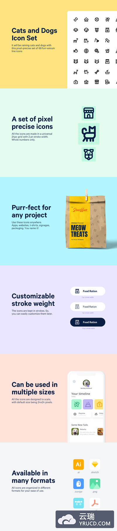猫狗相关的元素图标套装[Ai,Sketch]