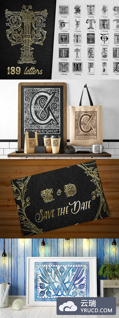 复古字母T装饰字母表 Vintage Letter T Decorative Alphabet