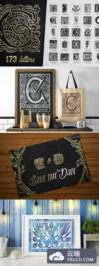 经典字母符号字体 Vintage Letter C Decorative Alphabet