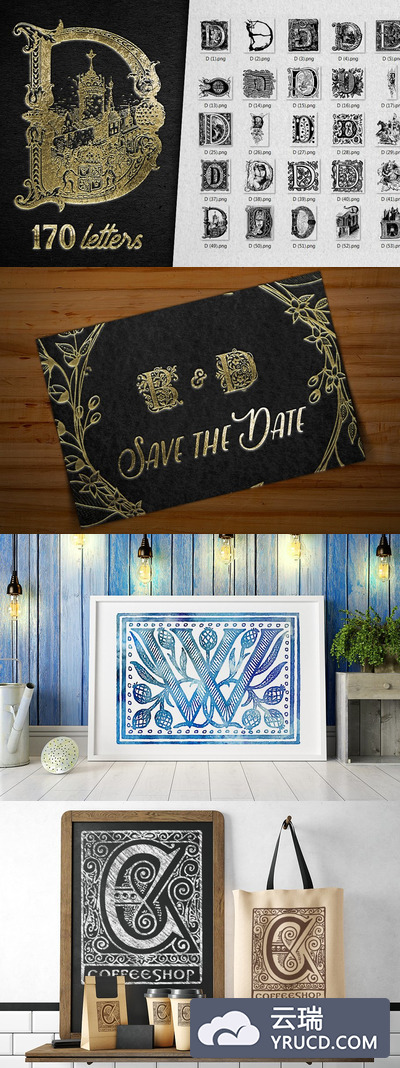 经典字母D装饰元素合集 Vintage Letter D Decorative Alphabet