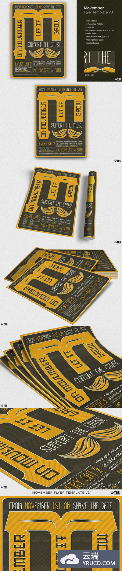 胡子月海报模板 Movember Flyer PSD V3
