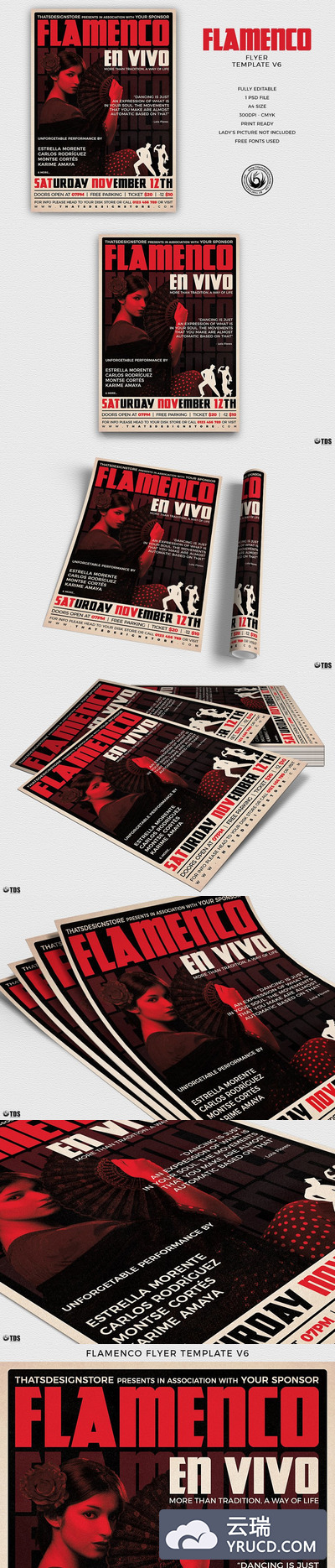 古普赛海报模板6 Flamenco Flyer PSD V6