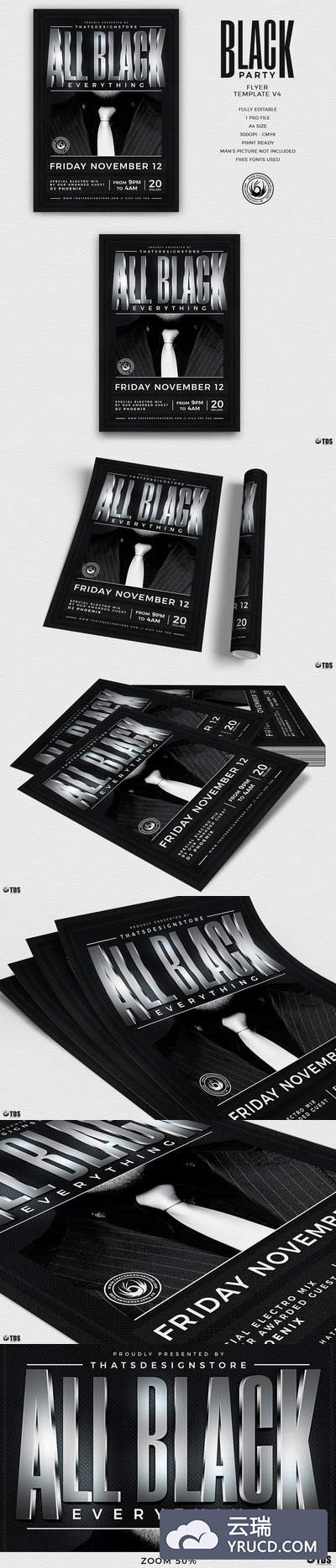 黑色派对传单PSD模板V4 Black Party Flyer PSD V4