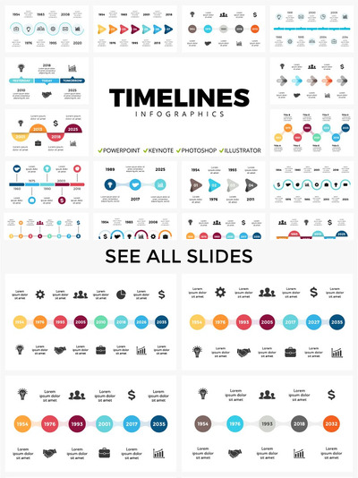 时间线PPT图标模板 Timelines | 50 unique slides