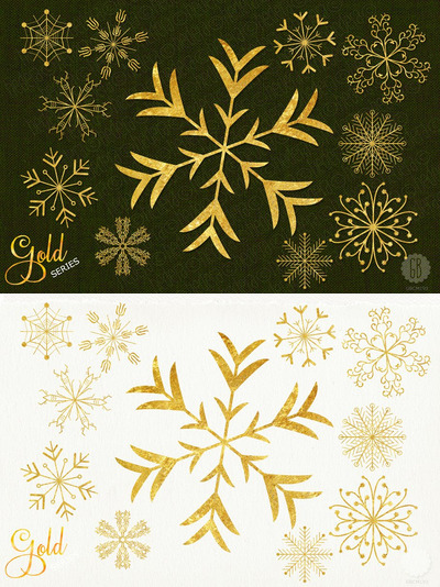 金色雪花圣诞装饰插画 Gold snowflakes christmas decoration