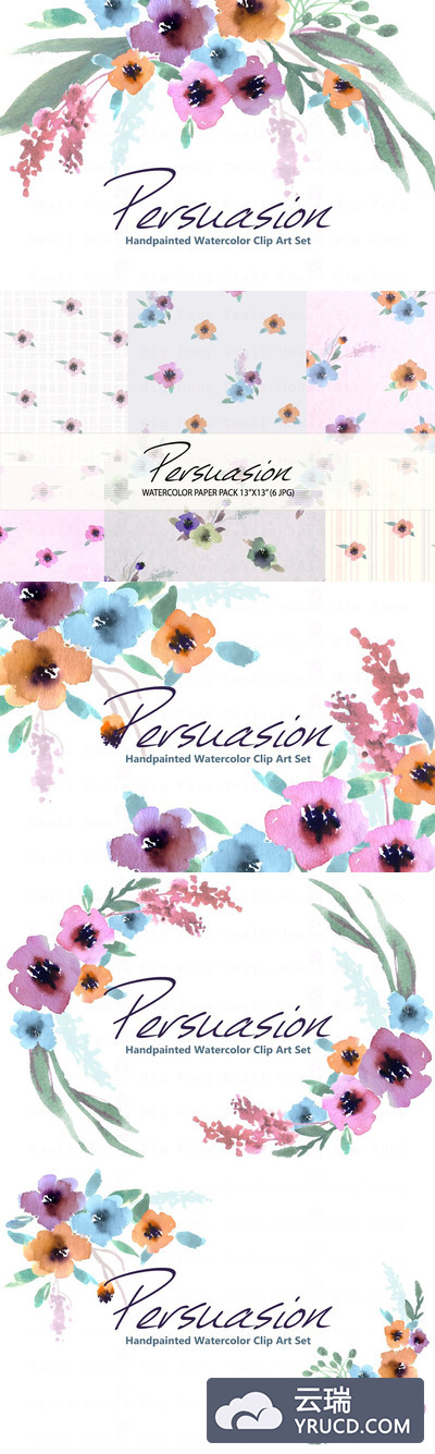 水彩花卉剪贴画 Persuasion-Watercolor Clip Art