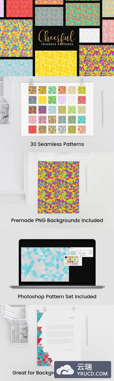 30个欢快的方块图案背景纹理 30 Cheerful Triangle Patterns