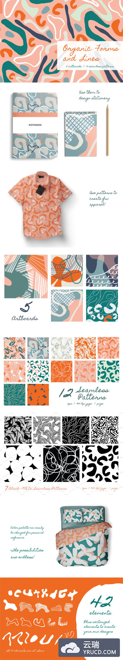 有机绘画图形背景纹理 Organic Forms | Patterns + ArtBoards