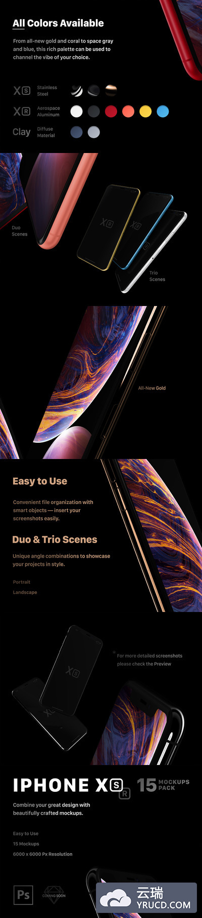 高逼格的多角度iPhone XS下载[PSD]