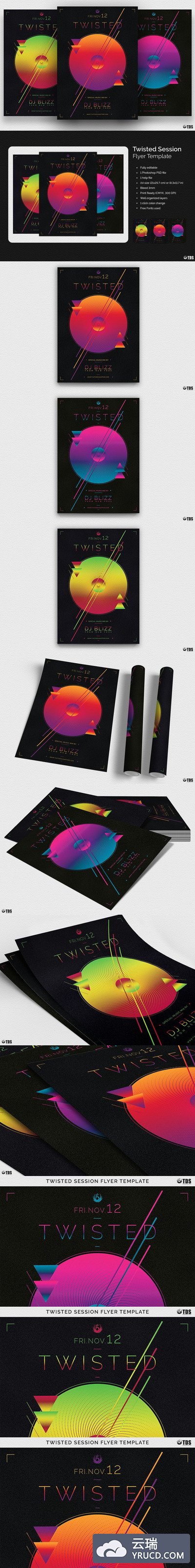 动感创意海报模板 Twisted Session Flyer PSD