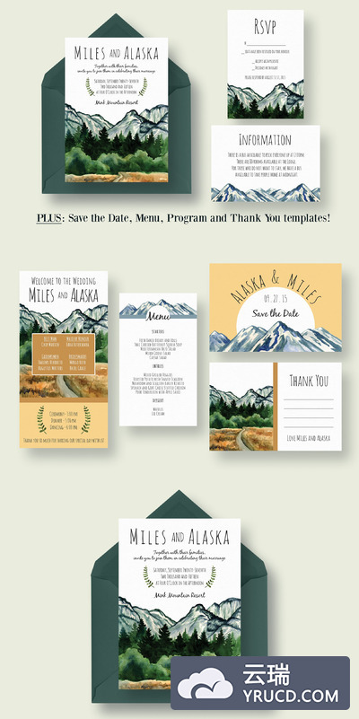 山地婚礼请柬套装 Mountain Wedding Invitation Suite