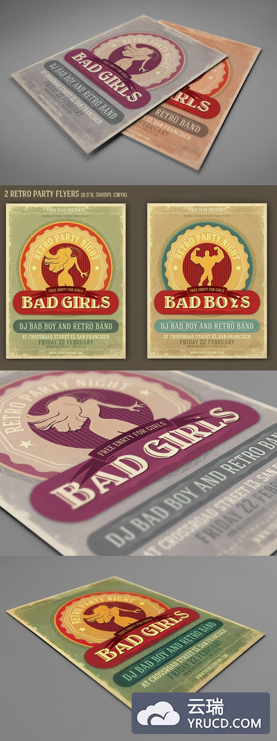 怀旧坏女孩复古传单模板 Badgirls Retro Flyer Template