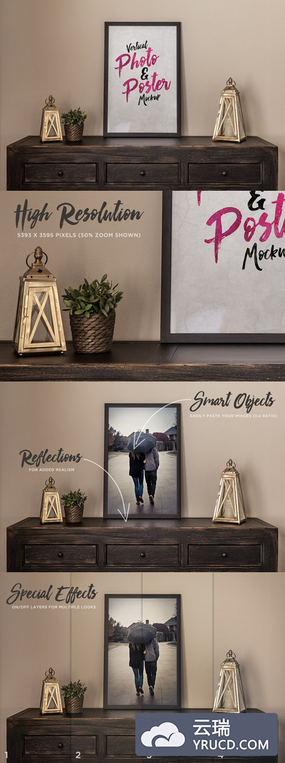 复古照片样机模板1 Vertical Photo & Poster Mockup 1