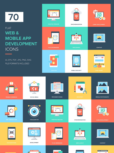 现代Web和移动应用程序开发图标 Web and Mobile App Development