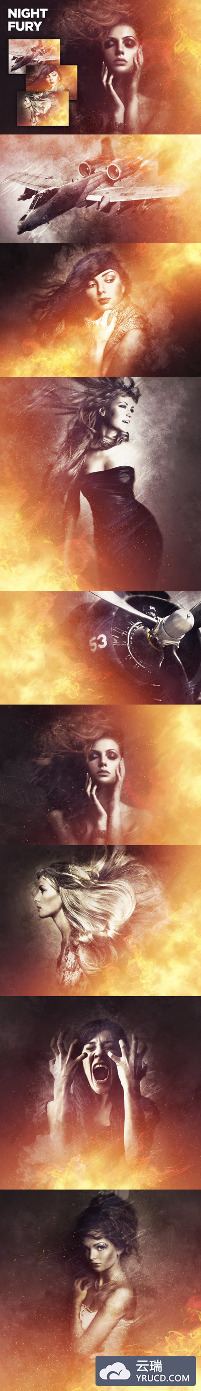 时尚高端震撼的火焰燃烧特效效果的神奇photoshop动作