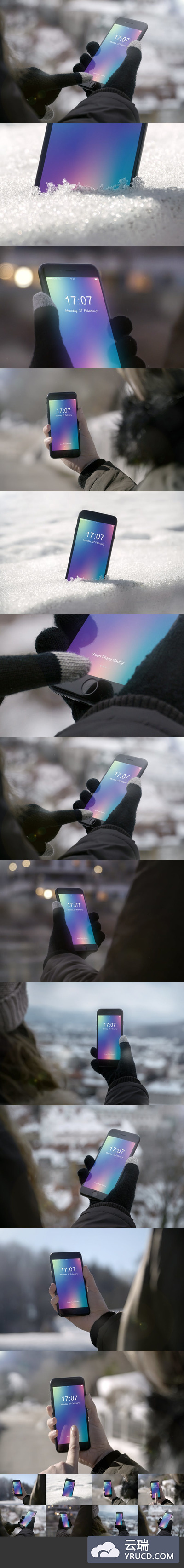 少见稀有的冬天雪地场景智能手机iPhone 8 APP UI KITS样机VI展示模型