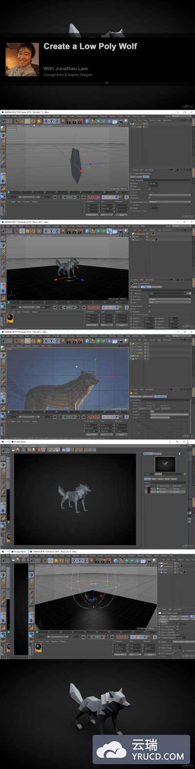 C4D 建模 lowpoly 风格狼教程