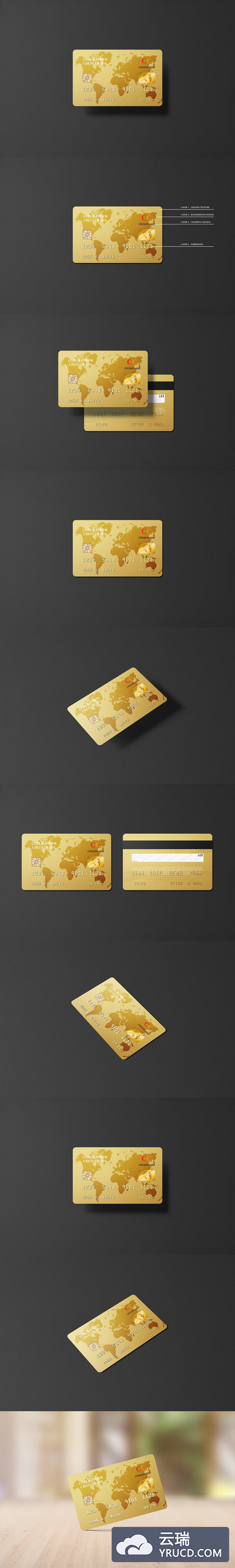 样机 | 金色世界地图模型高分辨率金卡信用卡银行卡