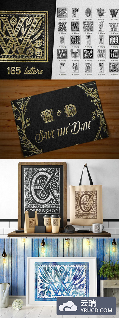 复古字母W装饰字母表 Vintage Letter W Decorative Alphabet