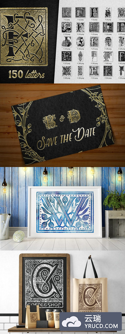 复古字母F装饰字母表 Vintage Letter F Decorative Alphabet