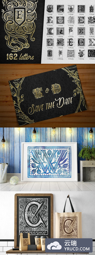 经典字母E装饰字母表 Vintage Letter E Decorative Alphabet