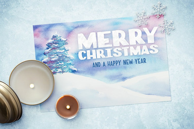 水彩圣诞卡模板2 Watercolor Christmas Card Template 2