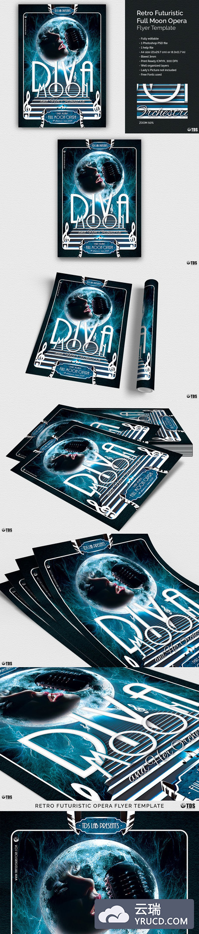 满月歌剧传单PSD模板 Full Moon Opera Flyer PSD