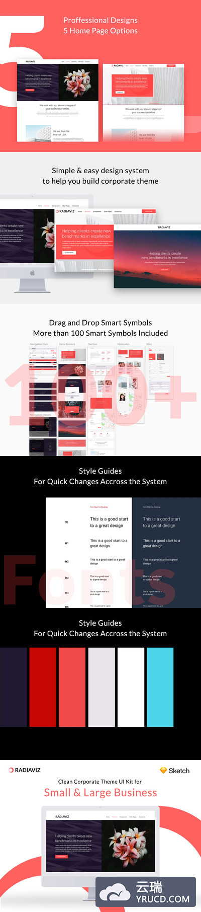前卫红色企业网站UI KIT模板下载 [Sketch]