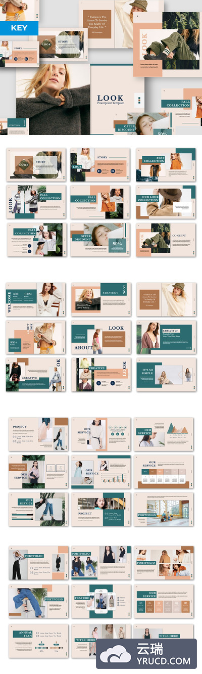 [免费模板] 时尚的杂志风格PPT模板套装下载 [Key,PPTX]