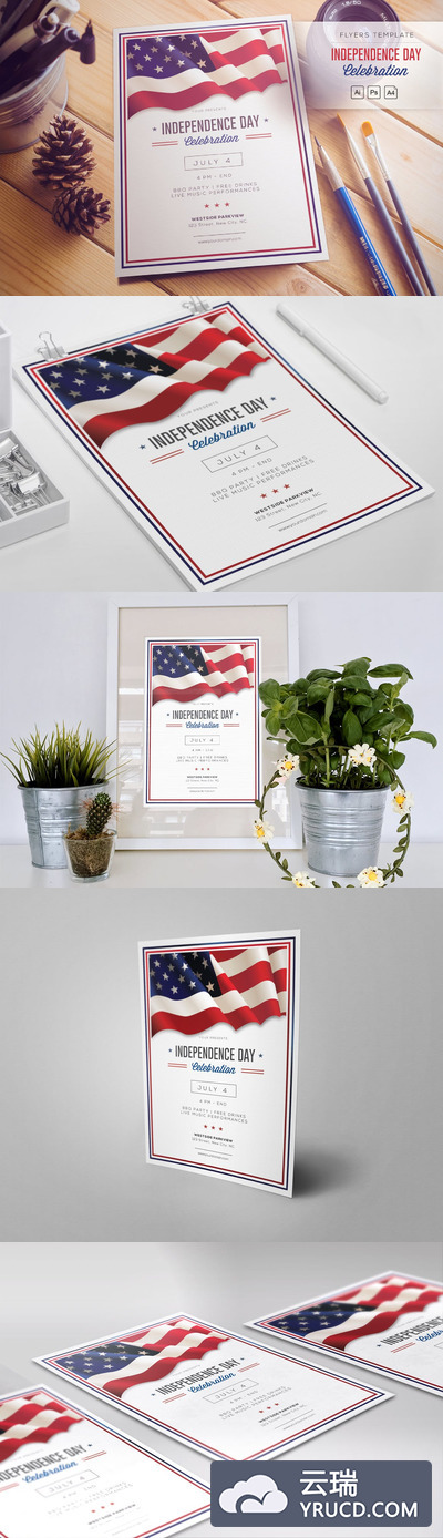 时尚高端大气美国独立日国旗庆祝活动宣传单DM海报设计模板