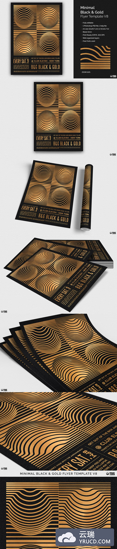 简约黑金派对活动宣传单模板 Minimal Black Gold Flyer PSD V8